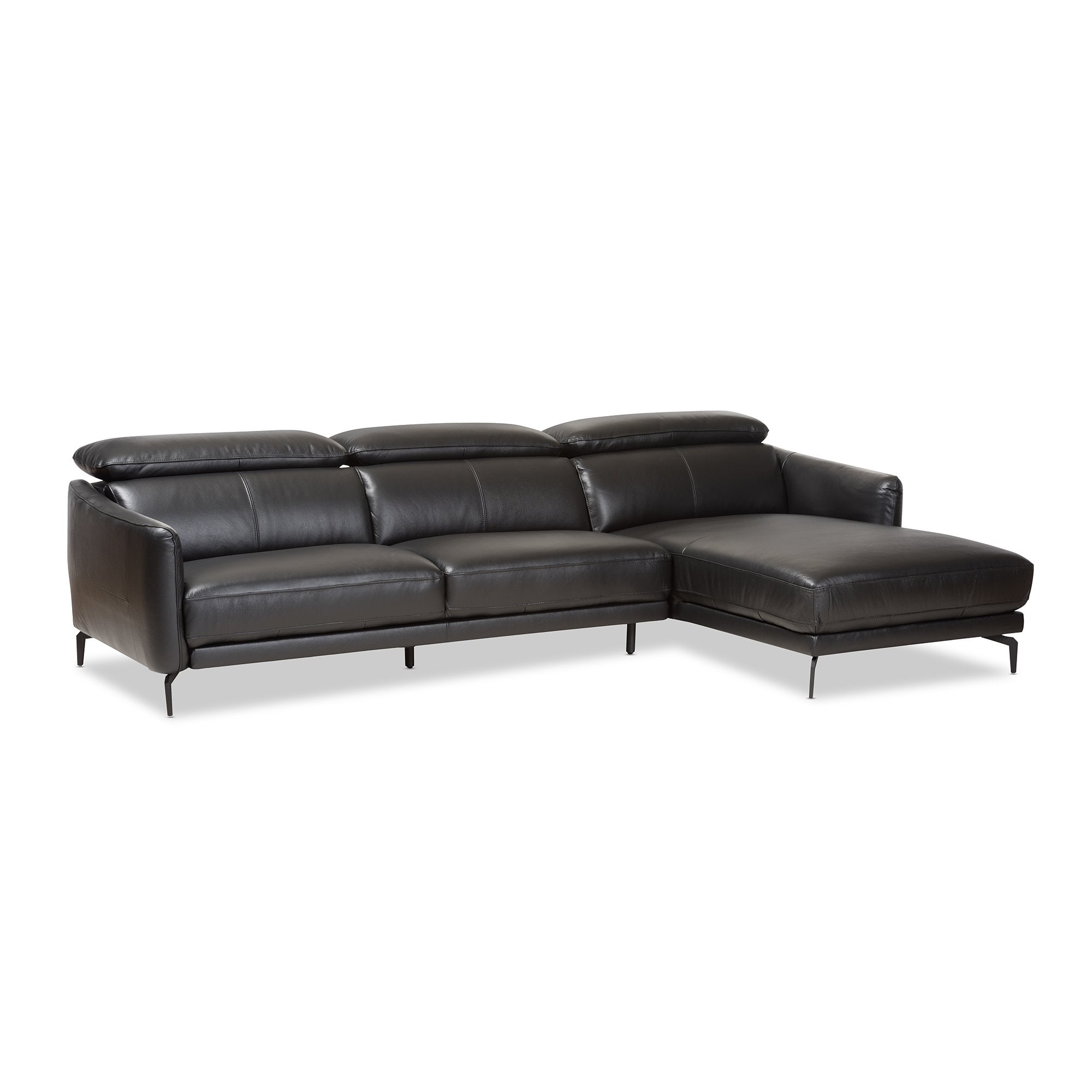 Baxton Studio Paige Modern and Contemporary Black Leather Right Facing Chaise 2-Piece Sectional Sofa