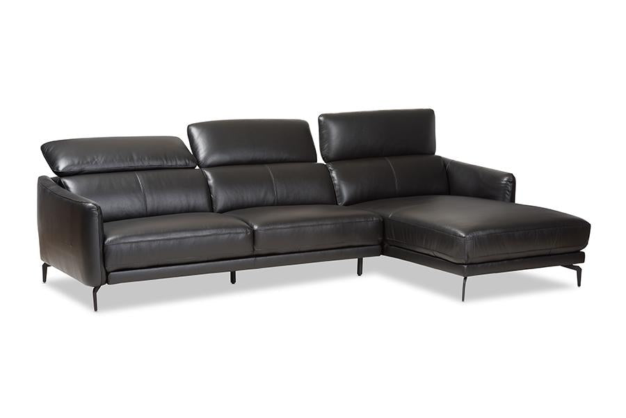 Baxton Studio Paige Modern and Contemporary Black Leather Right Facing Chaise 2-Piece Sectional Sofa