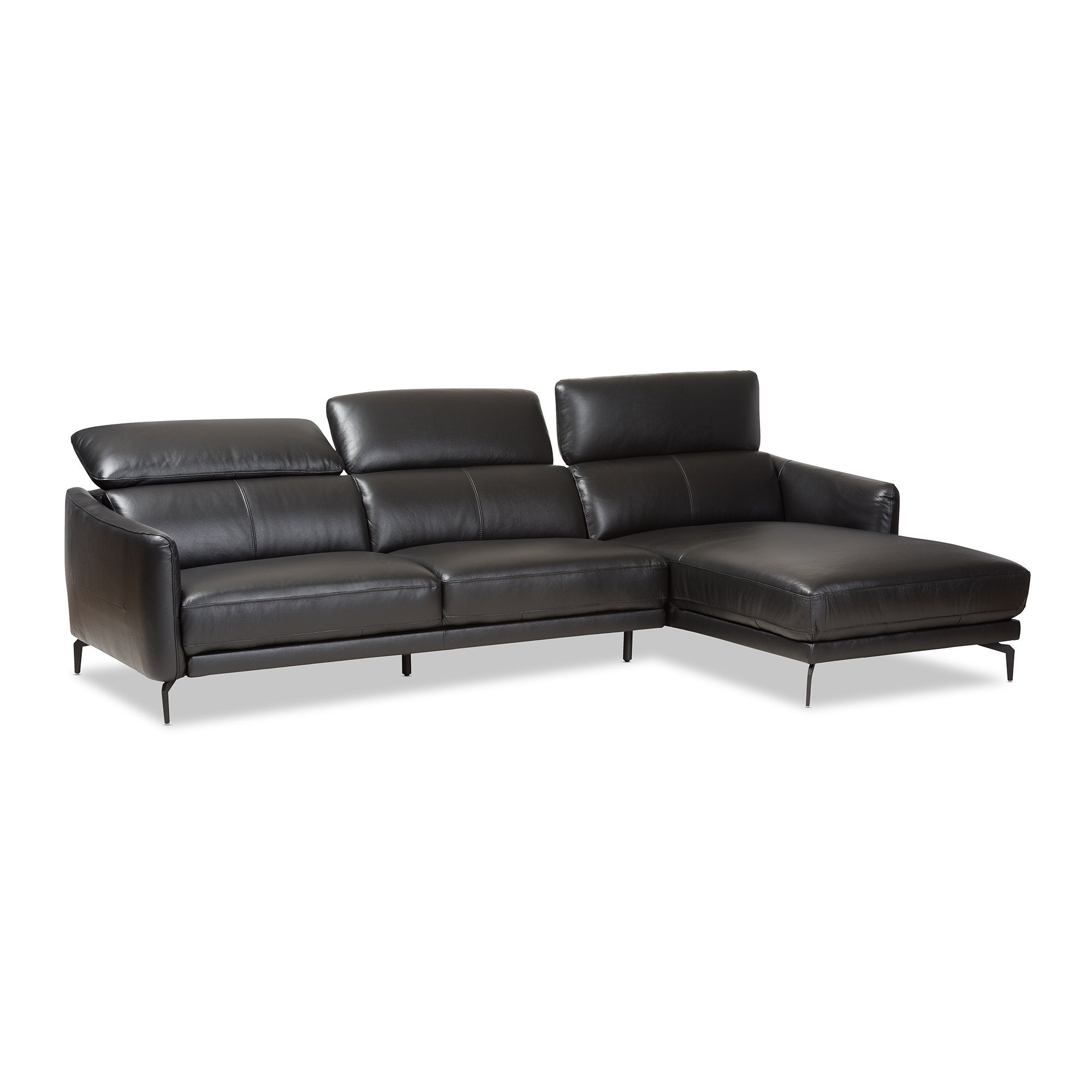 Baxton Studio Paige Modern and Contemporary Black Leather Right Facing Chaise 2-Piece Sectional Sofa