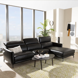 Baxton Studio Paige Modern and Contemporary Black Leather Right Facing Chaise 2-Piece Sectional Sofa