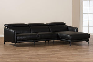 Baxton Studio Paige Modern and Contemporary Black Leather Right Facing Chaise 2-Piece Sectional Sofa