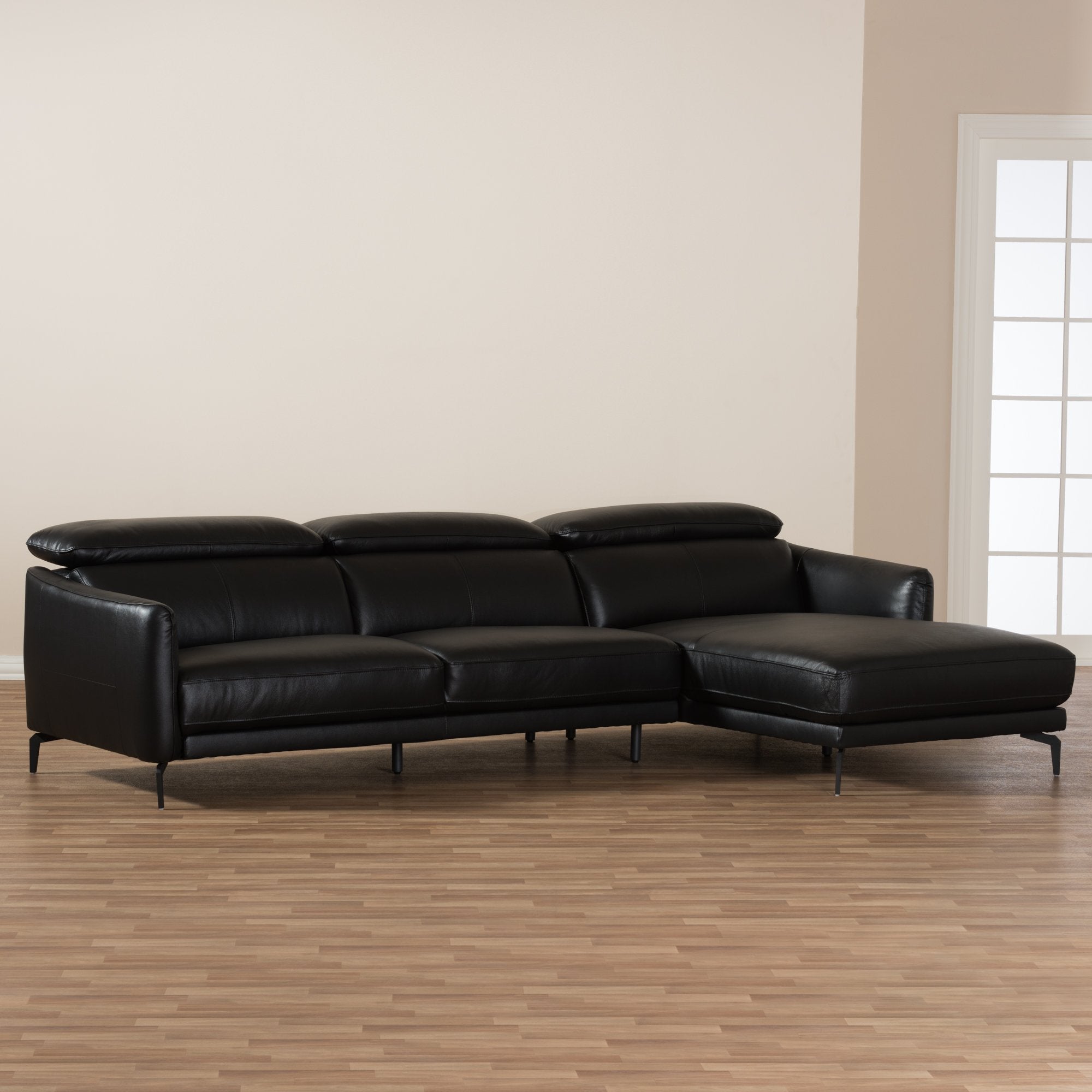 Baxton Studio Paige Modern and Contemporary Black Leather Right Facing Chaise 2-Piece Sectional Sofa