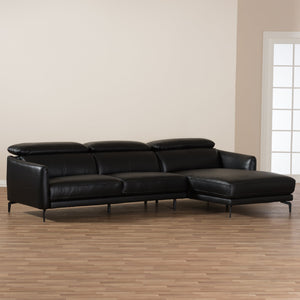 Baxton Studio Paige Modern and Contemporary Black Leather Right Facing Chaise 2-Piece Sectional Sofa