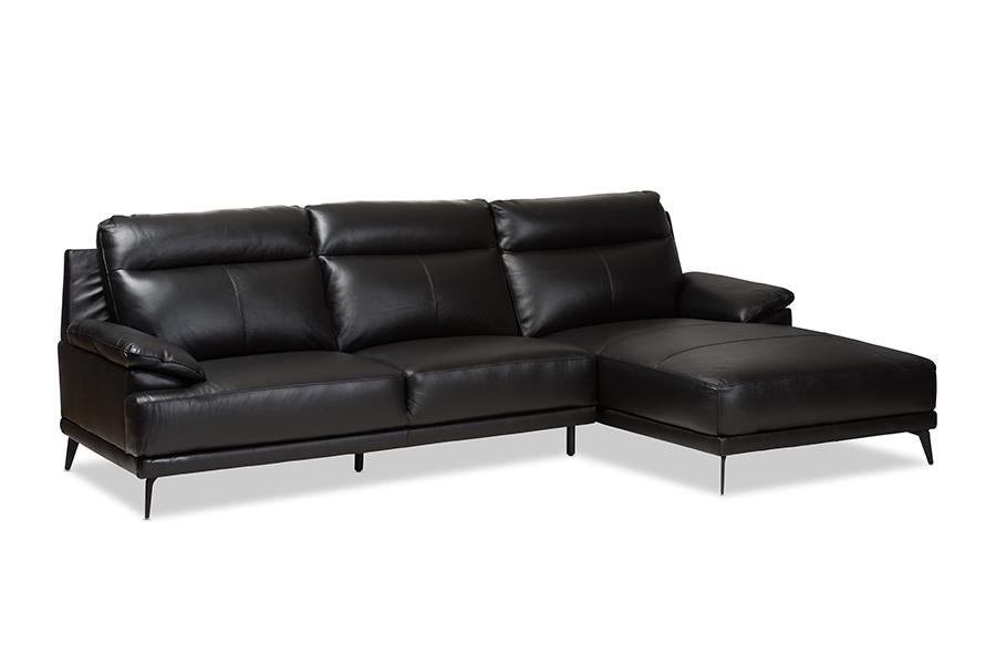 Baxton Studio Rabbie Modern and Contemporary Black Leather Right Facing Chaise 2-Piece Sectional Sofa