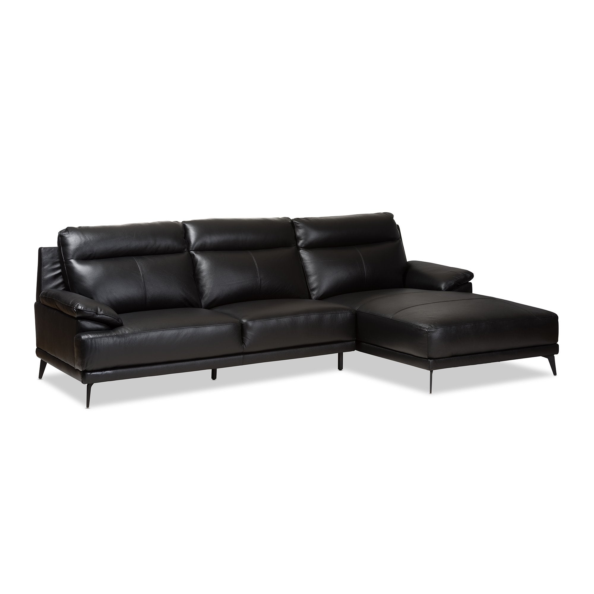 Baxton Studio Rabbie Modern and Contemporary Black Leather Right Facing Chaise 2-Piece Sectional Sofa