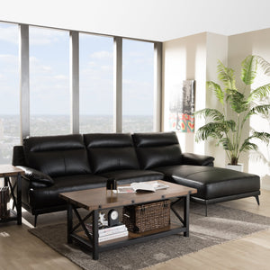 Baxton Studio Rabbie Modern and Contemporary Black Leather Right Facing Chaise 2-Piece Sectional Sofa