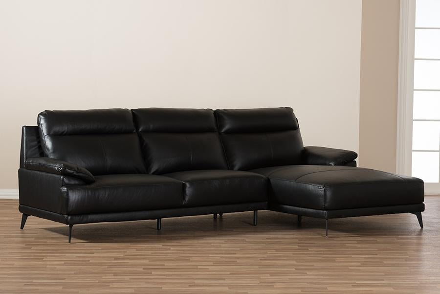 Baxton Studio Rabbie Modern and Contemporary Black Leather Right Facing Chaise 2-Piece Sectional Sofa