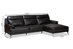 Baxton Studio Rabbie Modern and Contemporary Black Leather Right Facing Chaise 2-Piece Sectional Sofa