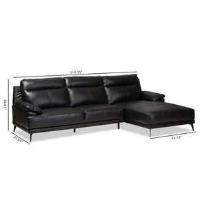 Baxton Studio Rabbie Modern and Contemporary Black Leather Right Facing Chaise 2-Piece Sectional Sofa