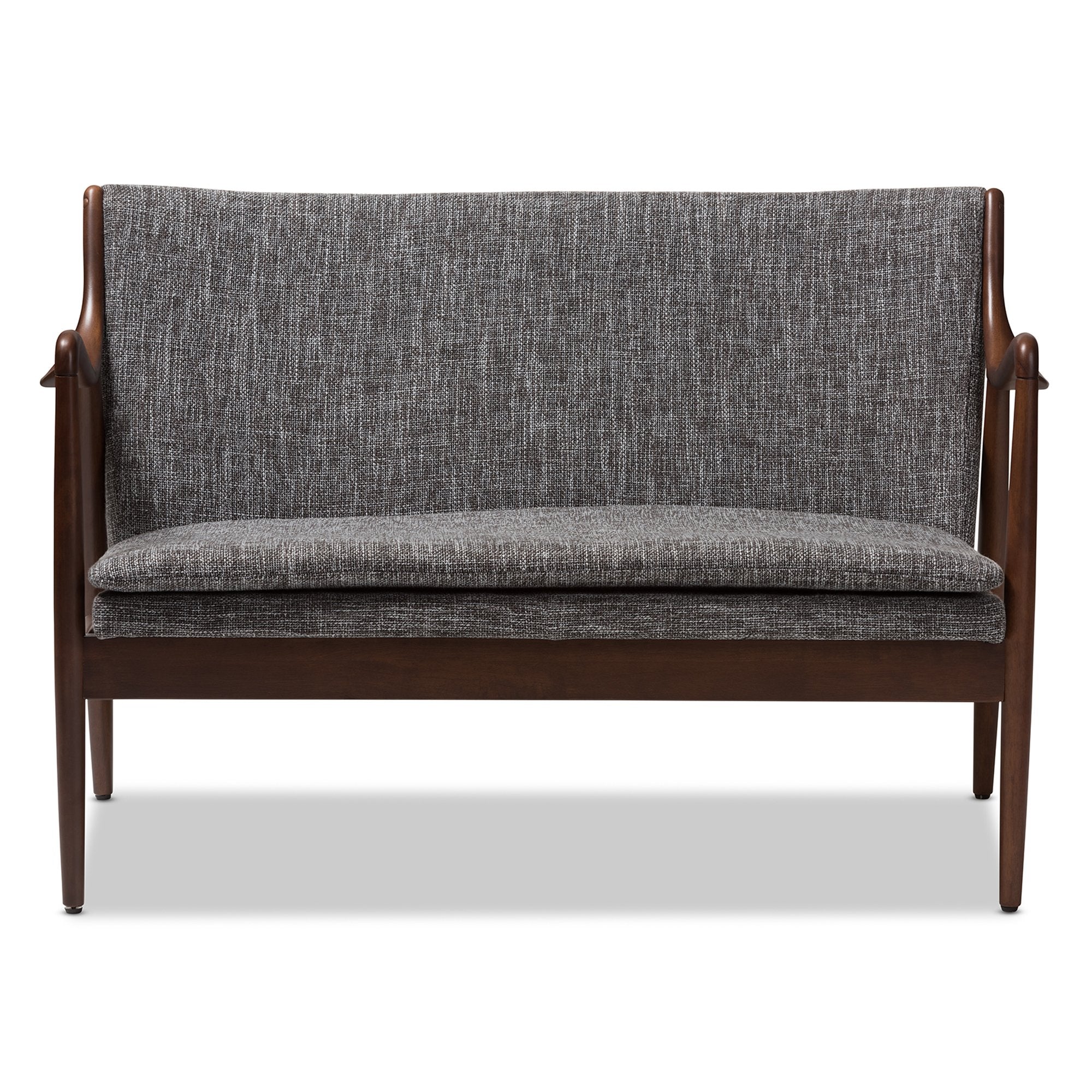 Baxton Studio Shakespeare Mid-Century Modern Walnut Wood Grey Fabric Upholstered 2-seater Loveseat