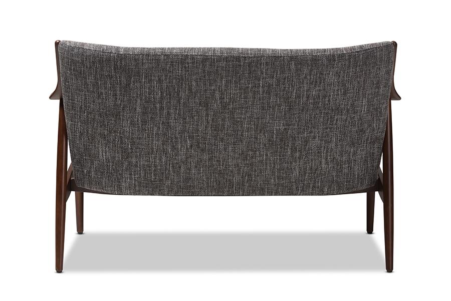 Baxton Studio Shakespeare Mid-Century Modern Walnut Wood Grey Fabric Upholstered 2-seater Loveseat