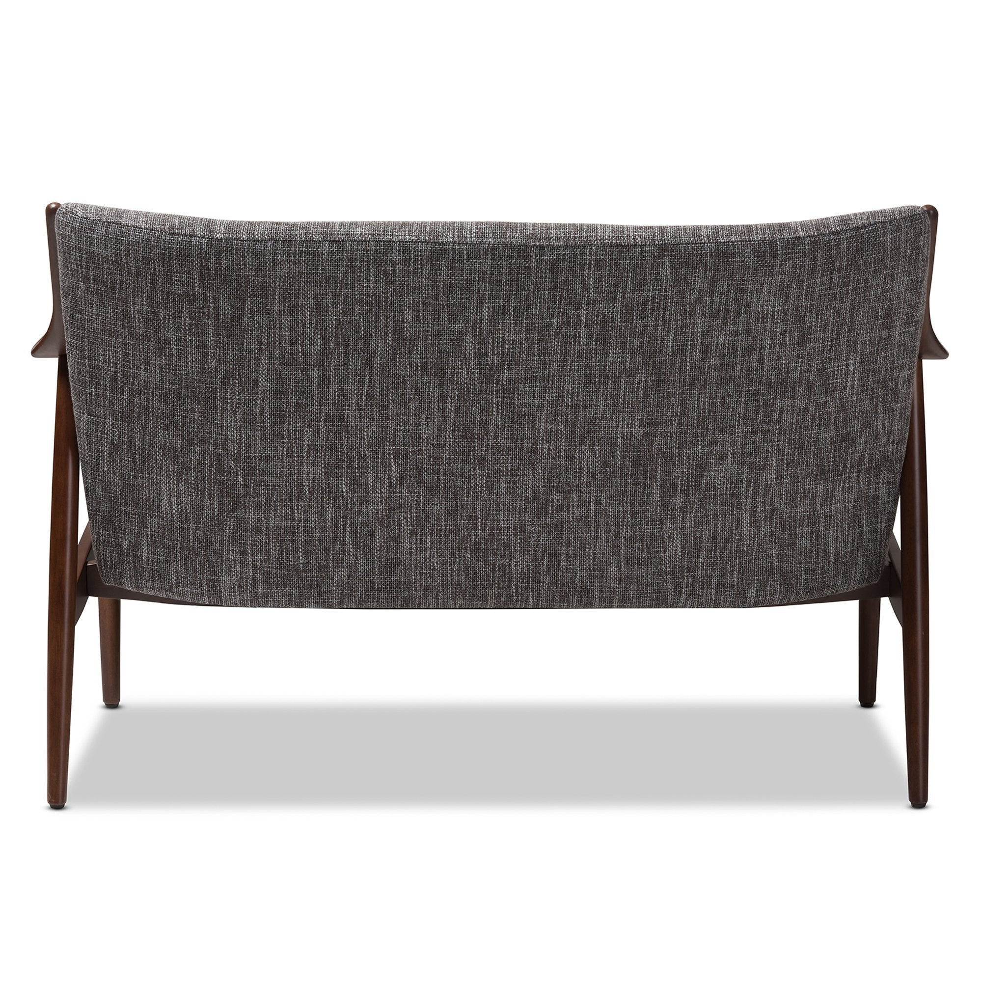 Baxton Studio Shakespeare Mid-Century Modern Walnut Wood Grey Fabric Upholstered 2-seater Loveseat