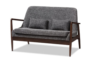 Baxton Studio Carter Mid-Century Modern Walnut Wood Grey Fabric Upholstered 2-seater Loveseat