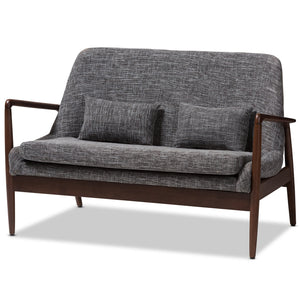 Baxton Studio Carter Mid-Century Modern Walnut Wood Grey Fabric Upholstered 2-seater Loveseat