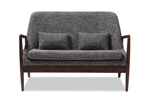 Baxton Studio Carter Mid-Century Modern Walnut Wood Grey Fabric Upholstered 2-seater Loveseat