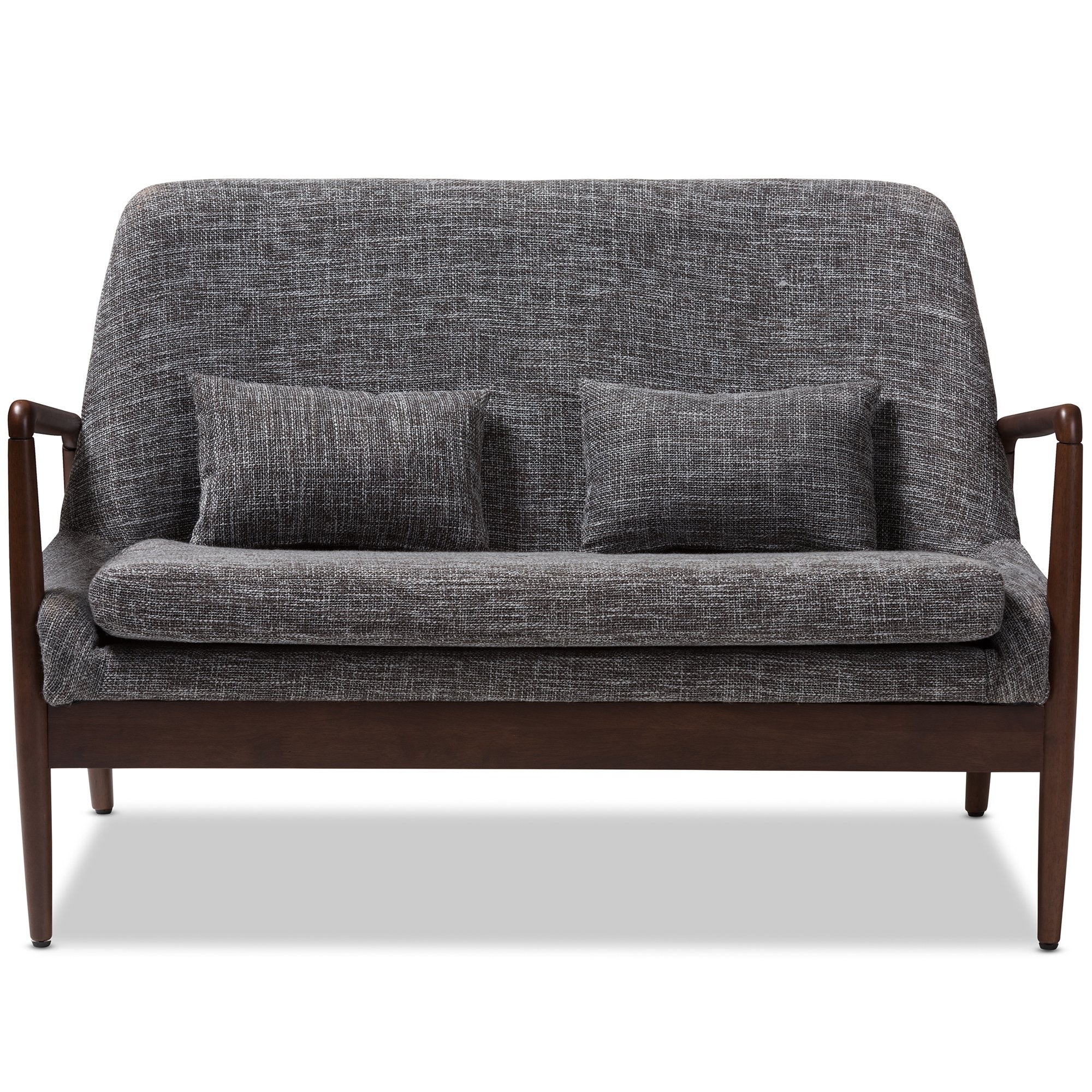 Baxton Studio Carter Mid-Century Modern Walnut Wood Grey Fabric Upholstered 2-seater Loveseat