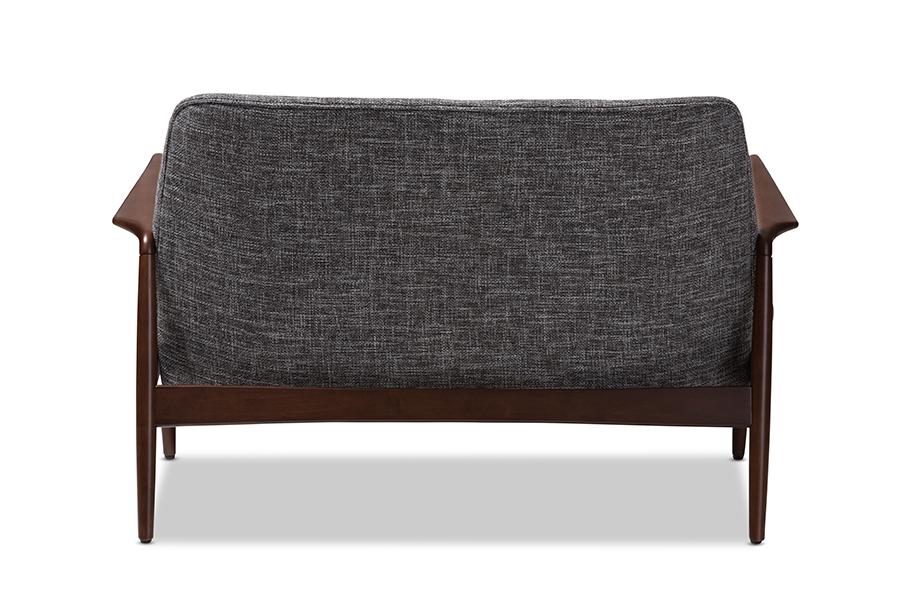 Baxton Studio Carter Mid-Century Modern Walnut Wood Grey Fabric Upholstered 2-seater Loveseat