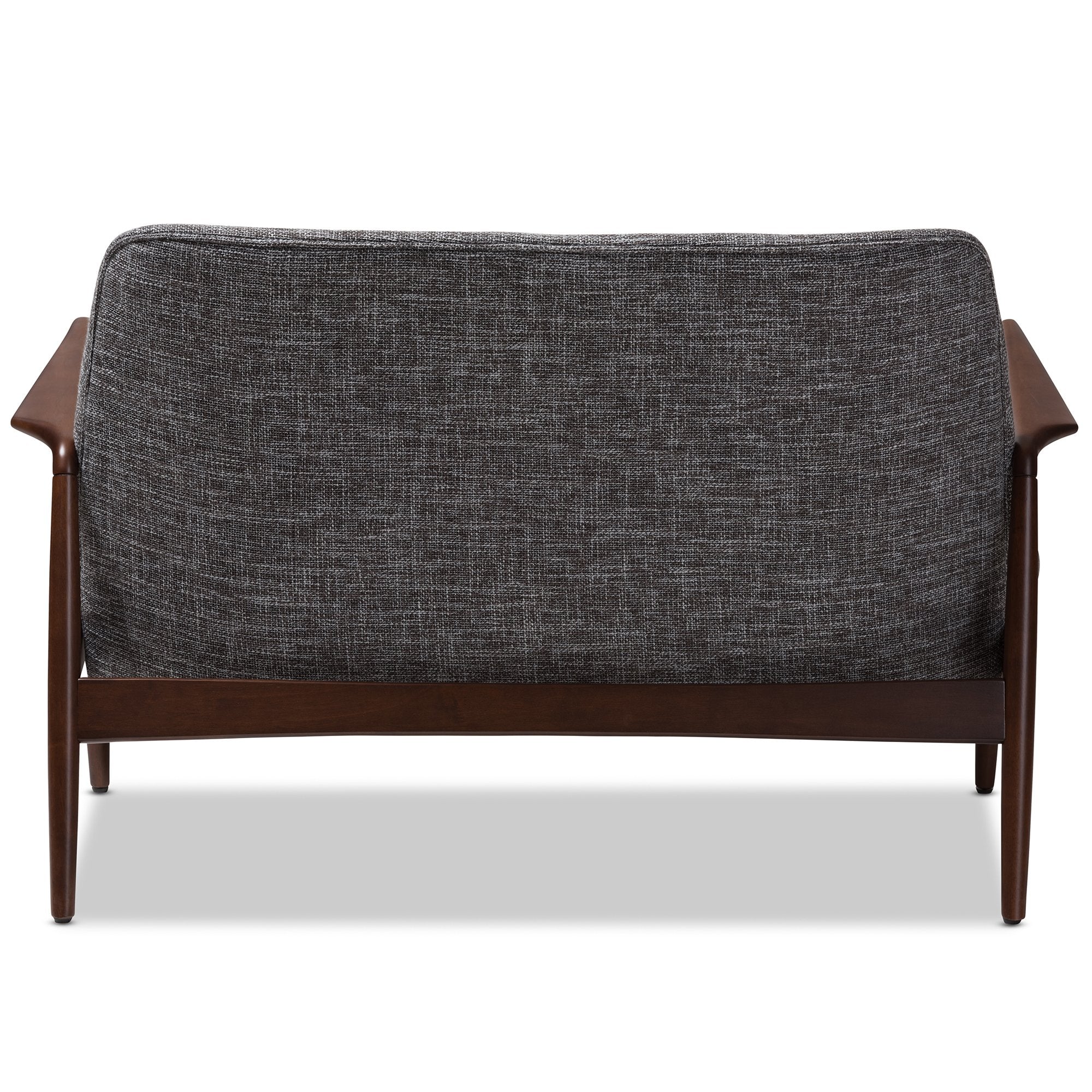 Baxton Studio Carter Mid-Century Modern Walnut Wood Grey Fabric Upholstered 2-seater Loveseat