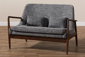 Baxton Studio Carter Mid-Century Modern Walnut Wood Grey Fabric Upholstered 2-seater Loveseat