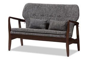 Baxton Studio Rundell Mid-Century Modern Walnut Wood Grey Fabric Upholstered 2-seater Loveseat