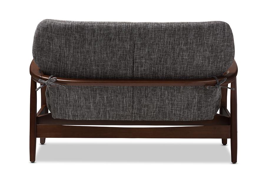 Baxton Studio Rundell Mid-Century Modern Walnut Wood Grey Fabric Upholstered 2-seater Loveseat