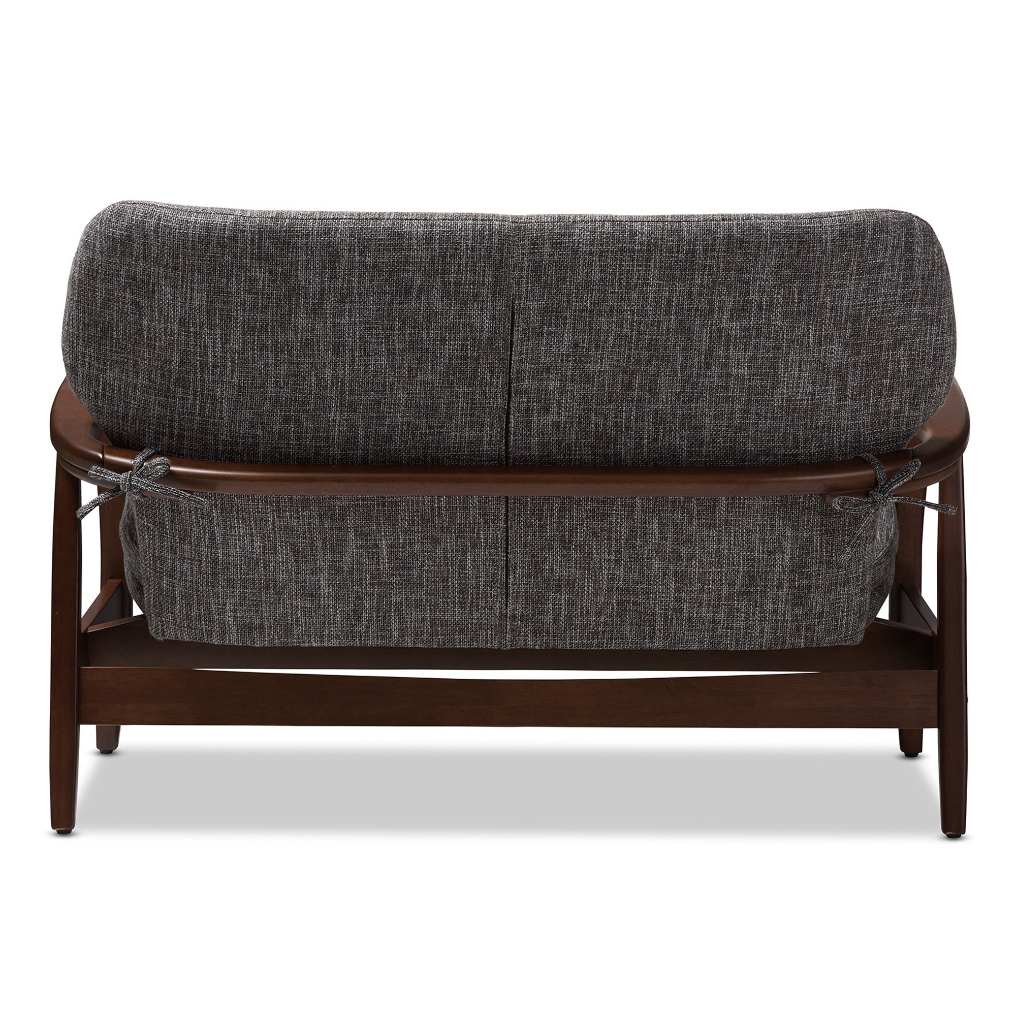 Baxton Studio Rundell Mid-Century Modern Walnut Wood Grey Fabric Upholstered 2-seater Loveseat