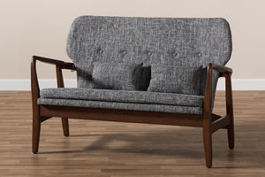 Baxton Studio Rundell Mid-Century Modern Walnut Wood Grey Fabric Upholstered 2-seater Loveseat