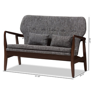 Baxton Studio Rundell Mid-Century Modern Walnut Wood Grey Fabric Upholstered 2-seater Loveseat