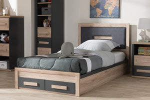 Baxton Studio Pandora Modern and Contemporary Dark Grey and Light Brown Two-Tone 2-Drawer Twin Size Storage Platform Bed