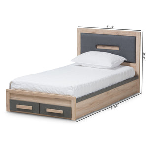 Baxton Studio Pandora Modern and Contemporary Dark Grey and Light Brown Two-Tone 2-Drawer Twin Size Storage Platform Bed