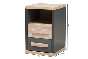 Baxton Studio Pandora Modern and Contemporary Dark Grey and Light Brown Two-Tone 2-Drawer Nightstand