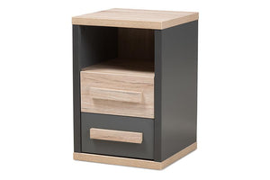 Baxton Studio Pandora Modern and Contemporary Dark Grey and Light Brown Two-Tone 2-Drawer Nightstand