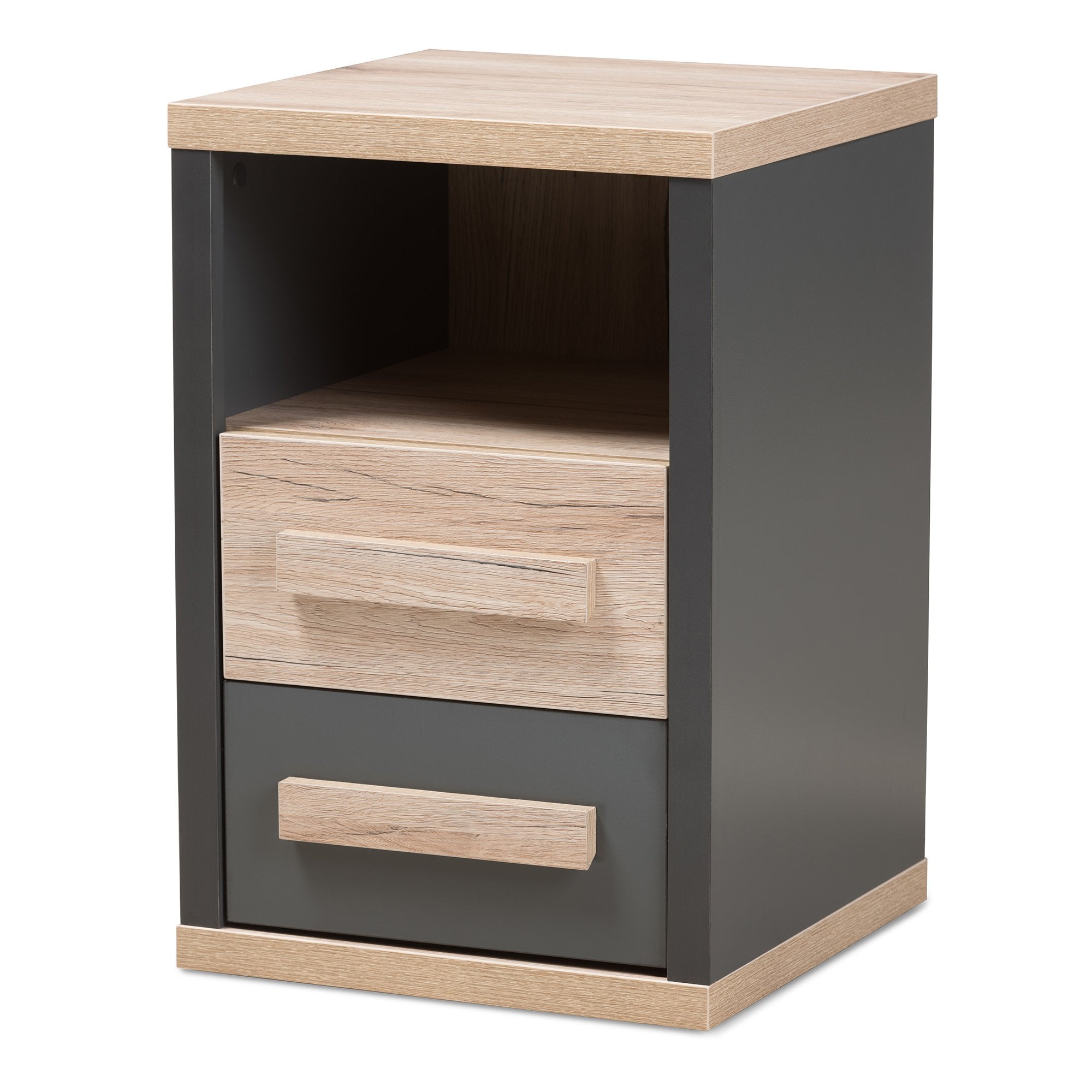 Baxton Studio Pandora Modern and Contemporary Dark Grey and Light Brown Two-Tone 2-Drawer Nightstand