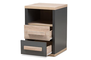 Baxton Studio Pandora Modern and Contemporary Dark Grey and Light Brown Two-Tone 2-Drawer Nightstand