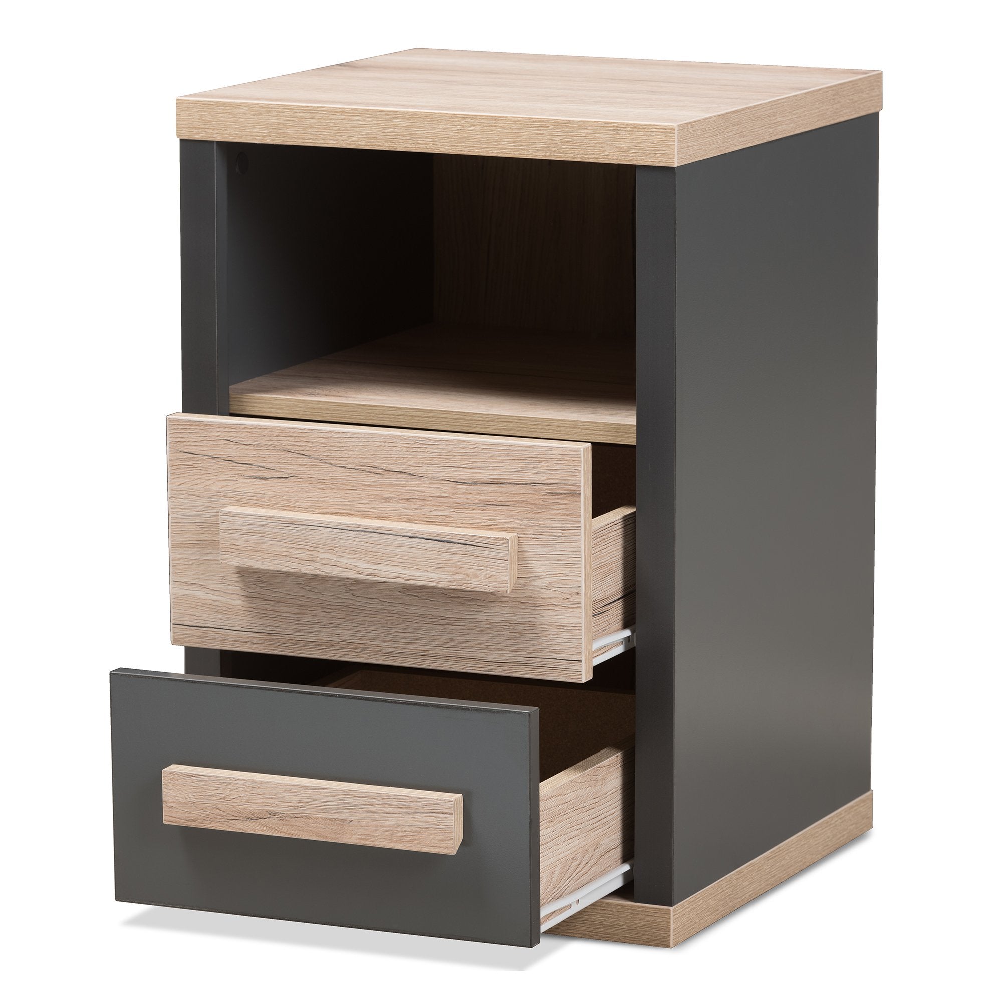 Baxton Studio Pandora Modern and Contemporary Dark Grey and Light Brown Two-Tone 2-Drawer Nightstand