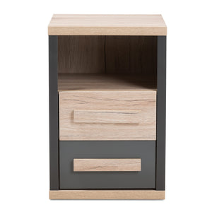 Baxton Studio Pandora Modern and Contemporary Dark Grey and Light Brown Two-Tone 2-Drawer Nightstand