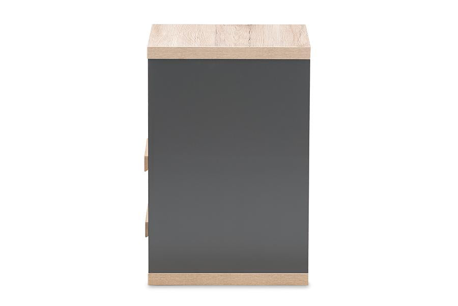 Baxton Studio Pandora Modern and Contemporary Dark Grey and Light Brown Two-Tone 2-Drawer Nightstand