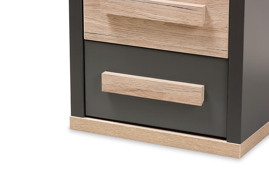 Baxton Studio Pandora Modern and Contemporary Dark Grey and Light Brown Two-Tone 2-Drawer Nightstand