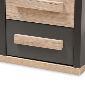 Baxton Studio Pandora Modern and Contemporary Dark Grey and Light Brown Two-Tone 2-Drawer Nightstand