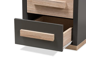 Baxton Studio Pandora Modern and Contemporary Dark Grey and Light Brown Two-Tone 2-Drawer Nightstand