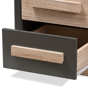 Baxton Studio Pandora Modern and Contemporary Dark Grey and Light Brown Two-Tone 2-Drawer Nightstand