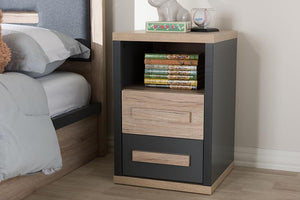 Baxton Studio Pandora Modern and Contemporary Dark Grey and Light Brown Two-Tone 2-Drawer Nightstand