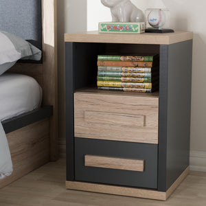 Baxton Studio Pandora Modern and Contemporary Dark Grey and Light Brown Two-Tone 2-Drawer Nightstand