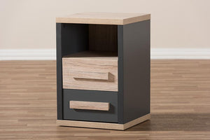 Baxton Studio Pandora Modern and Contemporary Dark Grey and Light Brown Two-Tone 2-Drawer Nightstand