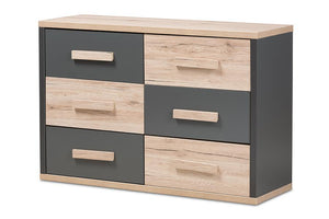 Baxton Studio Pandora Modern and Contemporary Dark Grey and Light Brown Two-Tone 6-Drawer Dresser