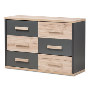 Baxton Studio Pandora Modern and Contemporary Dark Grey and Light Brown Two-Tone 6-Drawer Dresser