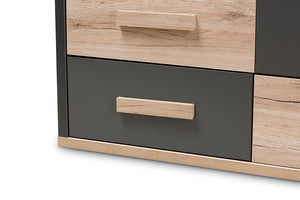 Baxton Studio Pandora Modern and Contemporary Dark Grey and Light Brown Two-Tone 6-Drawer Dresser