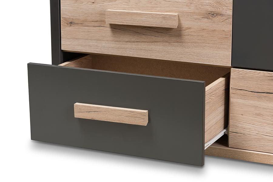 Baxton Studio Pandora Modern and Contemporary Dark Grey and Light Brown Two-Tone 6-Drawer Dresser