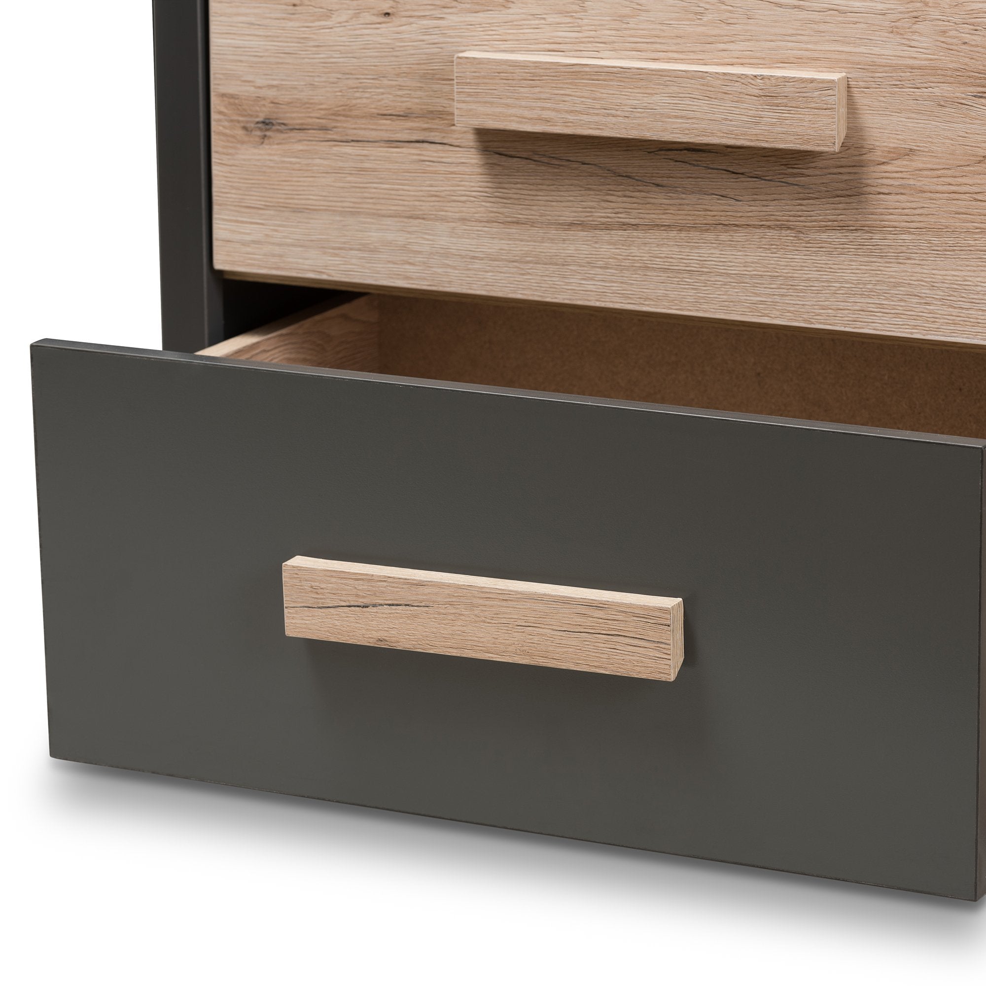 Baxton Studio Pandora Modern and Contemporary Dark Grey and Light Brown Two-Tone 6-Drawer Dresser