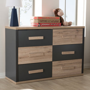 Baxton Studio Pandora Modern and Contemporary Dark Grey and Light Brown Two-Tone 6-Drawer Dresser